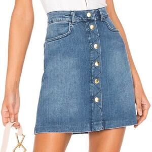 Frame Denim Blue Mini Skirt with Gold Buttons
